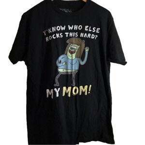 𝅺men’s size large T-shirt with “Regular Show” graphic. Black in colour. Unisex.